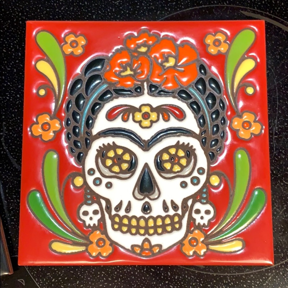 Cuerda Seca Handmade Sugar Skull Trivet Tile